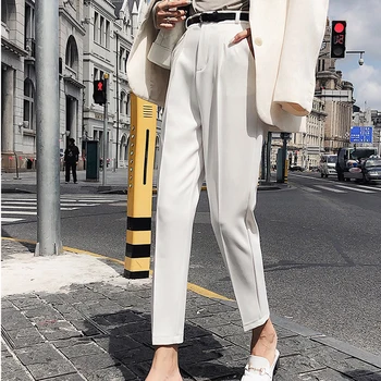 

BGTEEVER OL Style White Women Pants Casual Sashes Pencil Pant High Waist Elegant Work Trousers Female Casual pantalon femme