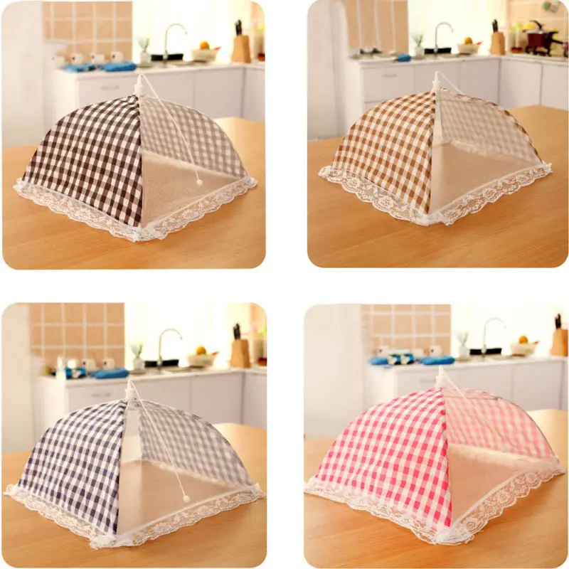 

33CM Kitchen Folded Food Cover Umbrella Half Clear Mesh Hygiene Grid Food Dish Cover Kitchenware covering Cap Dirt dust prevent