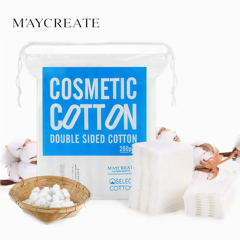 MayCreate 200pcs 3 Layers Purified Cotton Makeup Remover Cotton Face