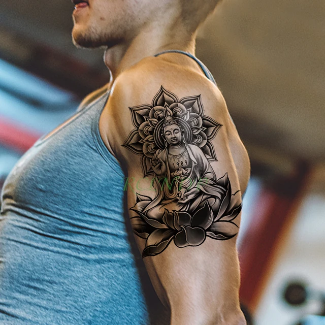 防水一時タトゥーステッカー 蓮の花の形をした偽の一時的な刺青 大きな腕の脚 女性 女の子 男性用 Aliexpress Mobile