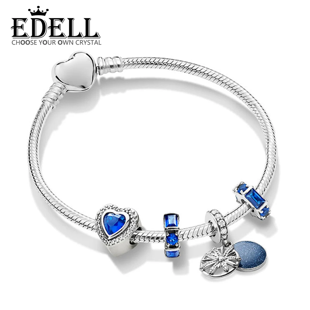 

EDELL 100% 925 Sterling Silver ZT0198 Shining Winter Bracelet Set Wishes Pendant Night Love Heart Charm Ice Sculpture Spacer