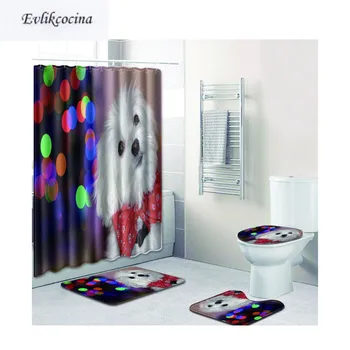 

Free Shipping 4pcs Dog with Bow Tie Banyo Paspas Bathroom Carpet Toilet Bath Mat Set Non Slip Tapis Salle De Bain Alfombra Bano