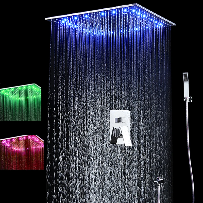 

LED Big Rain Shower Faucets Modern Shower Ceiling 20'' Showerheads Panel 304 Stainless Steel Shower Set with Bath Shower Mixer