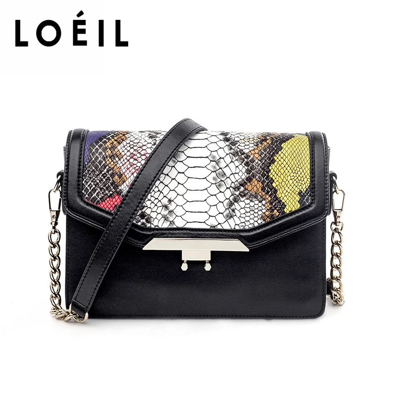 

2018 new leather female bag snake pattern lock small square bag sexy dignified one shoulder slung chain bag