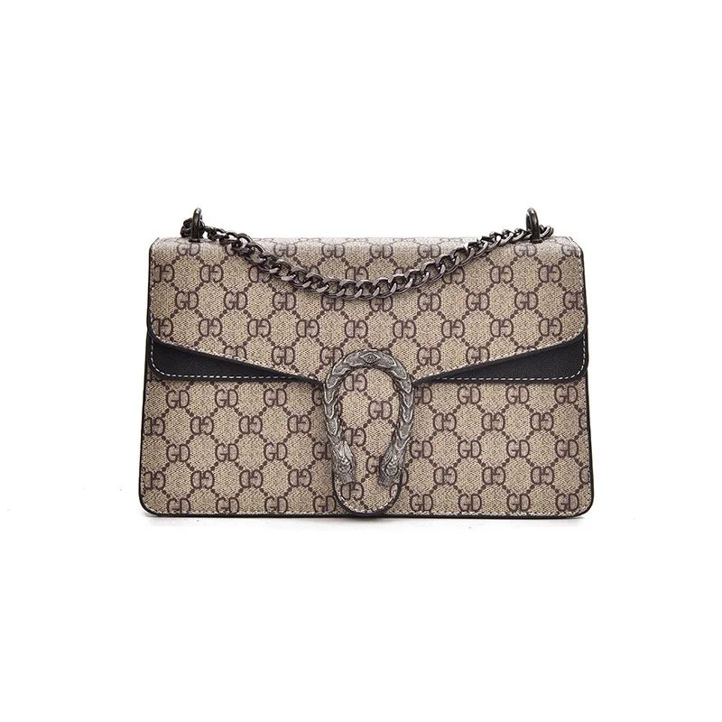 High quality luxury lady bag 2019 New Retro PU lock lady Single Shoulder Bag Fashion printing chain oblique Bag