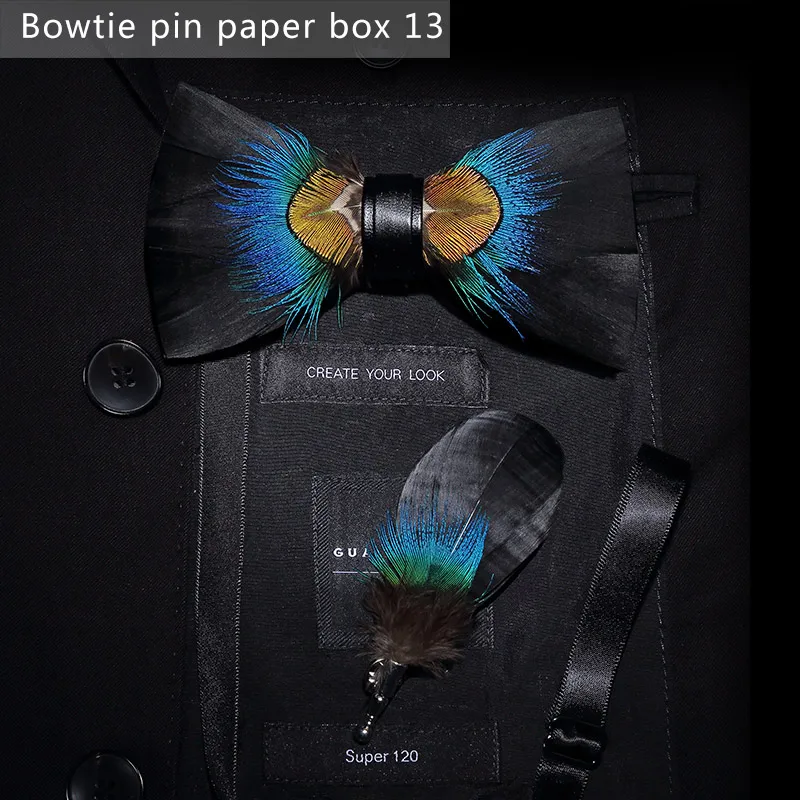 paper box 13 JEMYGINS, дизайн, галстук-бабочка, перо, бант, изысканная ручная работа, Мужская брошь для галстука-бабочки, деревянная булавка, подарочный набор, Свадебная вечеринка - Цвет: paper box 13