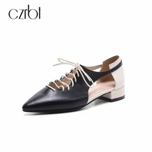 Czrbt Лето Женская обувь на плоской подошве ручной работы Пояса из натуральной кожи Острый носок Обувь с перфорацией типа «броги» Женская Спортивная Обувь На Шнуровке Для Прогулок
