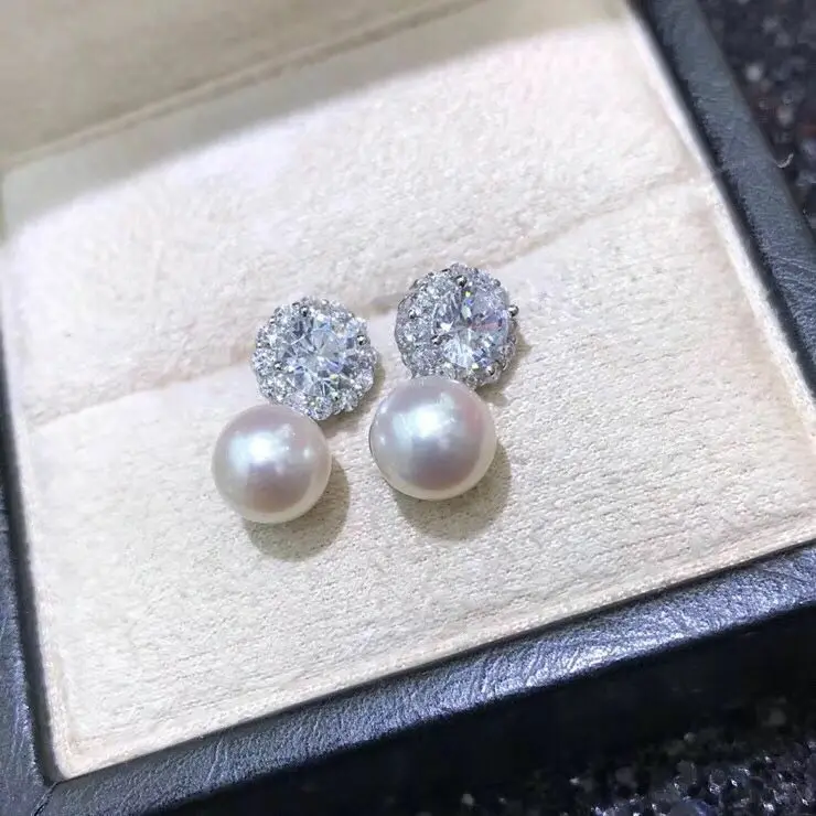 

charming pair of 9-10mm south sea white pearl dangle earring