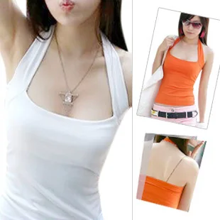 

Summer Sexy Cotton Vestidos Cute Sex Candy Color Slim Vest Camisole Halter Stretchy Neck Cropped Tank Top For Women Ladies S-3XL