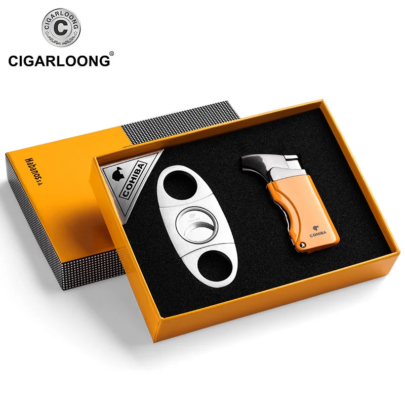 

CIGARLOONG COHIBA Cigar Lighter Cigar Cutter Set of German Krupp Stainless Steel Cigar Scissors CL-TZ009