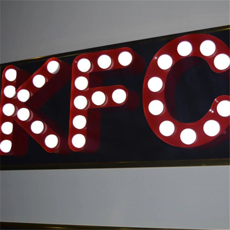 

Outdoor front lit metal LED bulbs letters, LED lamps vintage shop name signs, rusty iron finish LED night lights alphabet