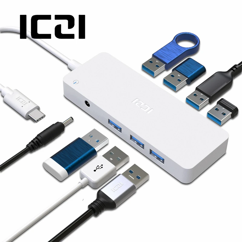 ICZI 7 في 1 نوع C إلى 7 منافذ USB 3.0 USB C محور مع امدادات الطاقة ل ماك بوك كمبيوتر محمول الكمبيوتر اللوحي سامسونج S8 S9 هواوي P20