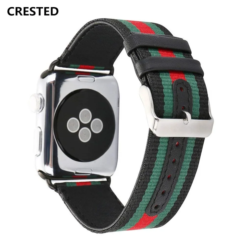 

CRESTED Woven nylon leather strap For Apple Watch band 42mm/38mm iwatch series 3 2 1 wrist bands bracelet watchband belt