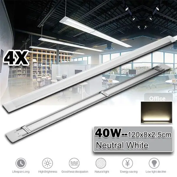 

4pcs 120cm LED Batten Linear Tube Light Ceiling Lamp Natural White 6000K 110V