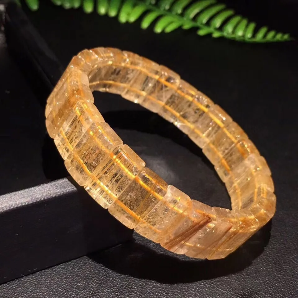

Genuine Natural Rutilated Titanium Quartz Bracelet Woman Man Brazil 14.1x7.8mm Beads Crystal Lucky Wealthy Stone Bangle Jewelry
