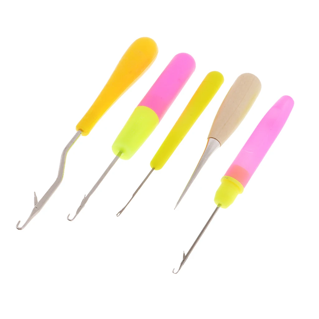 5pcs Wood/Plastic Crochet Latch Hooks Lock Needles Awl for Hair/Micro Braid