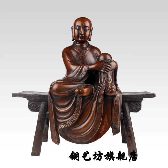 

12" China Buddhism Ksitigarbha Bodhisattva Monk Guru Sit Bench Bronze Statue QQ EW