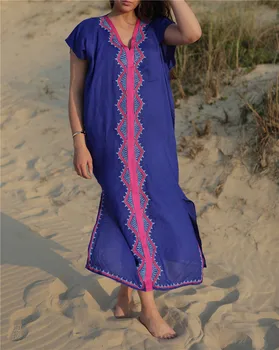

Embroidery Cotton Beach Cover up Saida de Praia Swimsuit Women Bikini cover up Tunics for Beach Pareo Sarong Beachwear
