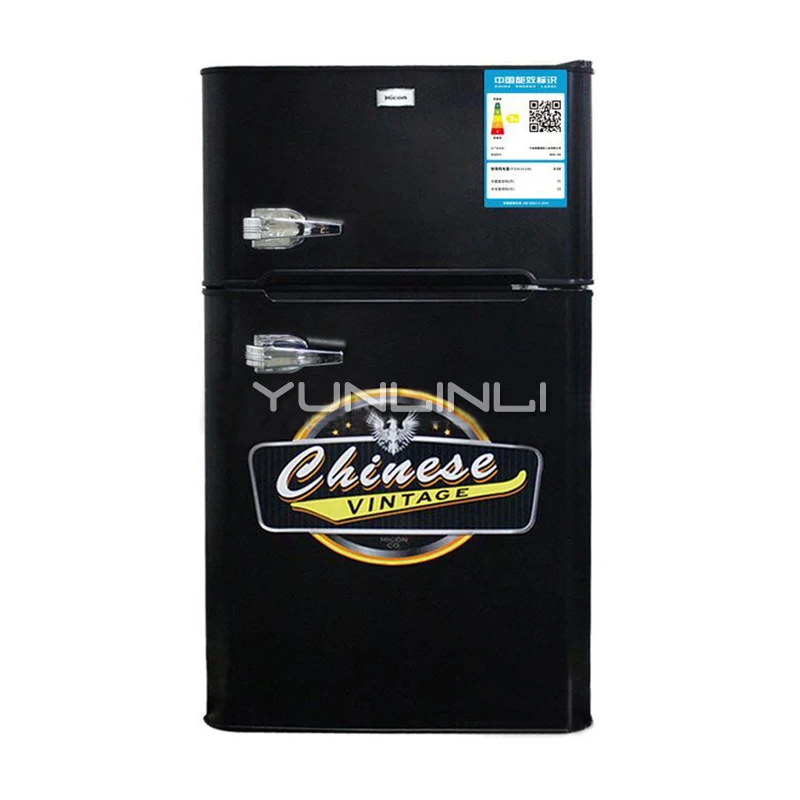 

108L Retro Refrigerator With Handle Refrigerated Frozen Home Double Door Small Refrigerator BCD-108