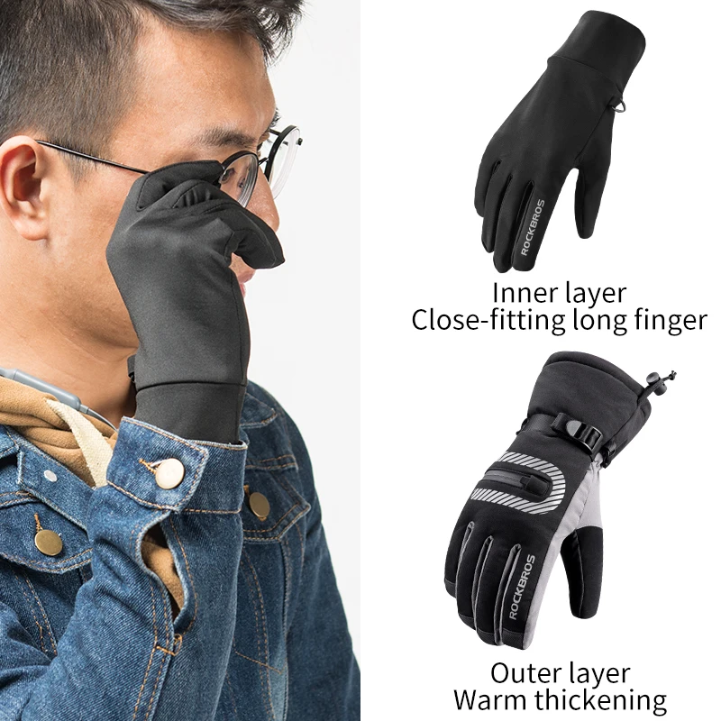 ROCKBROS للتزلج للماء-30 قفازات الشتاء يندبروف الثلج قفازات على الجليد الثلوج الرجال النساء على الجليد الفتيات التزلج قفازات