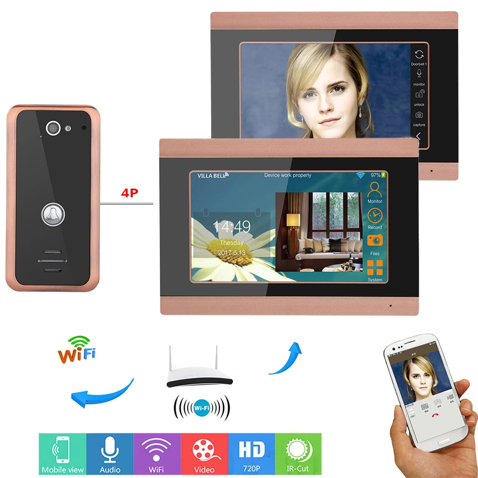 

7" Wired Video Door Phone System Visual Intercom Doorbell with 2 Monitors + 1*1000TVL Outdoor Camera for Home Surveillance