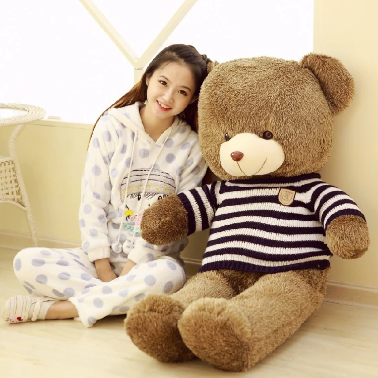 

big plush round eyes blue and white stripes sweater teddy bear toy huge bear doll gift about 140cm