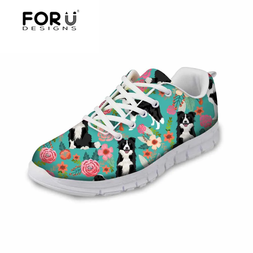 Koop FORUDESIGNS Vrouwen Flats Mesh Schoenen Border Collie Hond Printing Casual Sneakers voor Meisjes Comfortabele Lace up Schoen Vrouwelijke Zomer