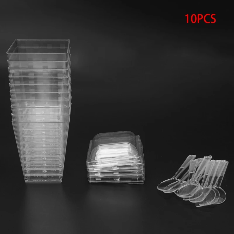 

Humanized 10Pcs Disposable Hard Plastic Mousses Dessert Cup With Spoons Lids Wedding Party