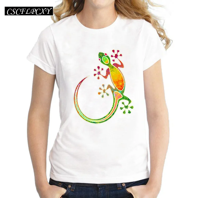 New-Fashion-Women-s-Gecko-Floral-Tribal-Art-Printed-casual-T-shirt-3d-snake-neon-color