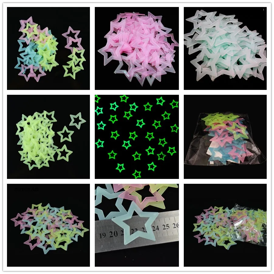 

% 50pcs 3D Stars Glow In Dark Hollow Luminous Fluorescent Plastic Wall Sticker Home Decor Decal Wallpaper Decorative Special
