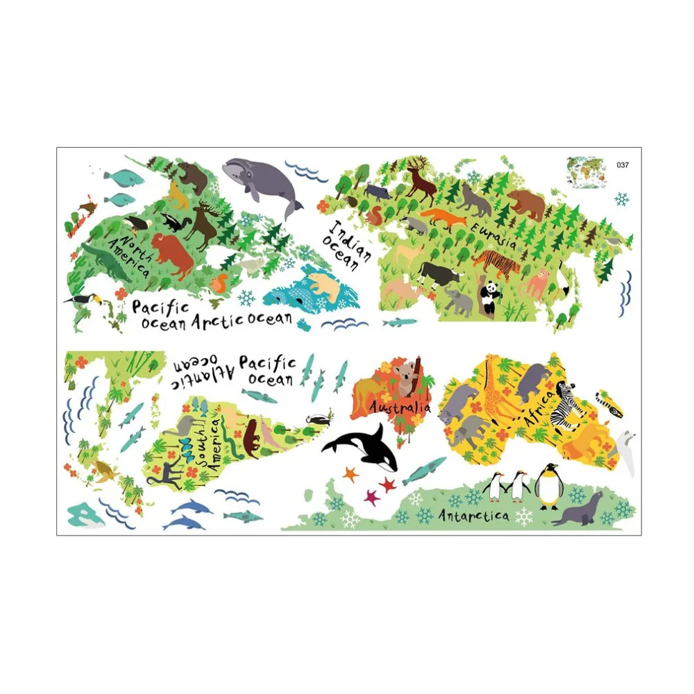 

Animal World Map Wall Sticker 90*60CM Waterproof Removable Home Decoration Decal for Children Room Nursery Kids Studyroom