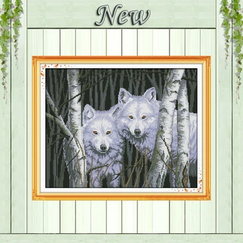 

Wolves in woods,Pattern print on canvas DMC 11CT 14CT Cross Stitch kit,needlework Set all for embroidery,The Wolf forest scenery