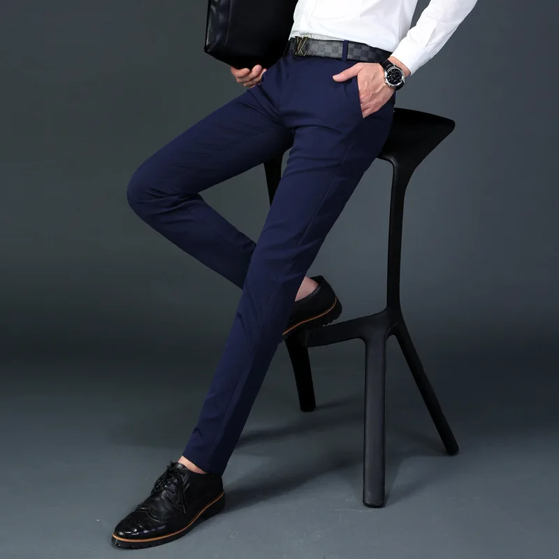 2018 New Pants Men Spring Autumn Fashion slim fit Casual Pants Men Straight Dress Business Suit Trousers brand Mens Pant For Man