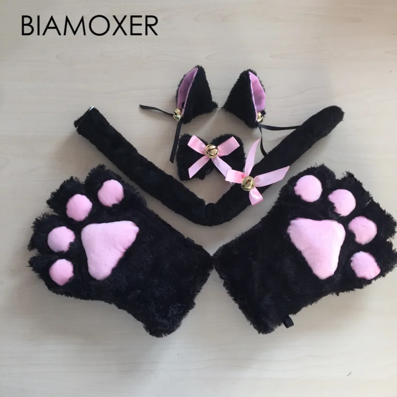 

Sexy Flutty Cat Maid Cosplay Neko Anime Costume Plush Gloves Paw Ear Tail Party