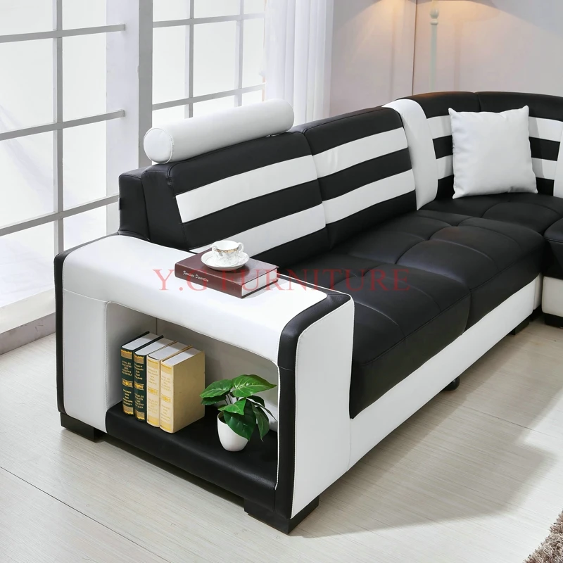 2018 Real Genuine Leather Modern Sectional Sofa with coffee table U Shaped Living Room Furniture Sofa