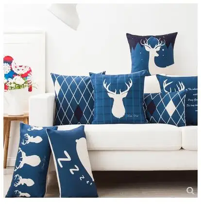 Nordic baumwolle leinen Blau elch kissen kissenbezug wohnzimmer sofa Vintage deer kissen abdeckung Auto büro kissen abdeckung Billig