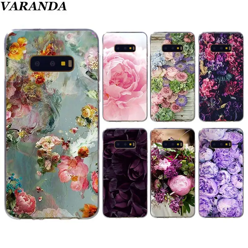 

purple Summer peonies Phone cases for Samsung Galaxy S10 Plus S10e S8 S9 Plus S6 S7 edge A50 Note 8 9 TPU Soft Silicone case