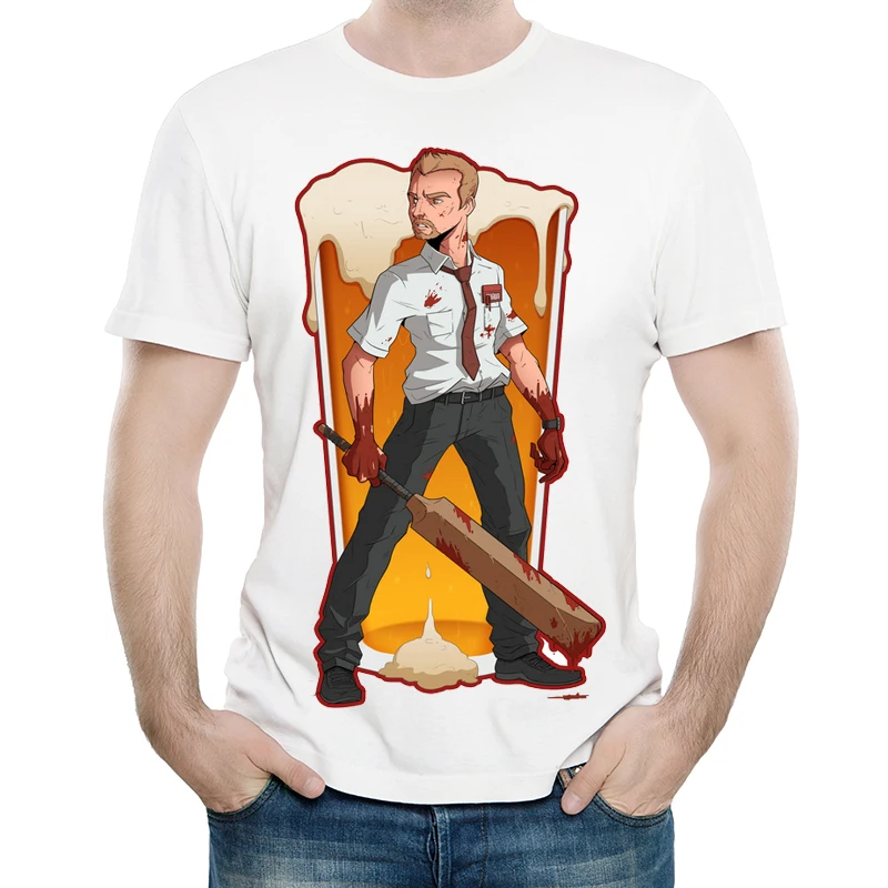 Shaun of the Dead Футболка белого цвета Мужская модная футболка с коротким рукавом Simon Pegg