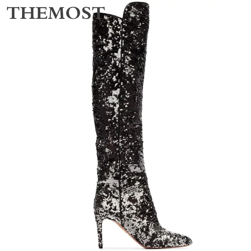 

Autumn winter suede women's over-the-knee boots warm short plush ultra high heel elastic pointed sexy fashion women high boots