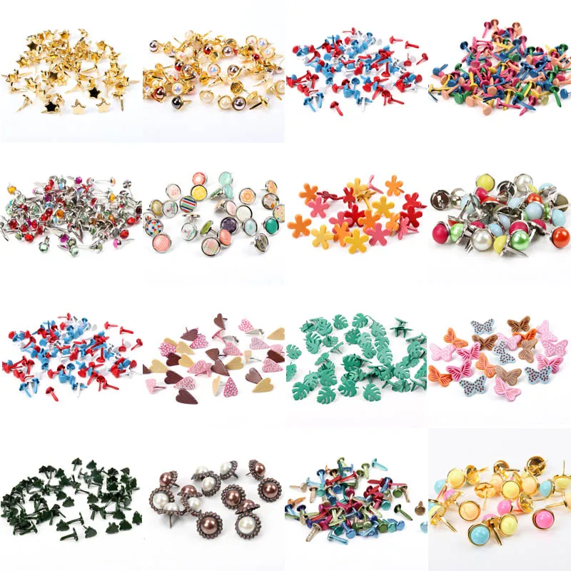 Mix Butterfly Flower Leaf Shape Rhinestone Studs And Spikes For Clothes Round Square Brads Scrapbooking Embellishment Fastener