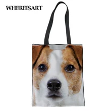 WHEREISART женские сумки для покупок Джек Рассел терьер Лабрадор с принтом домашних животных собака мужские Студенческие повседневные сумки на одно плечо
