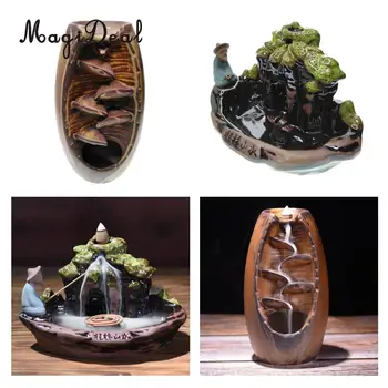 

MagiDeal Ceramic Mountain Waterfall Backflow Cones Incense Burner Holder Fragrance Cones Sticks Holder Case Ash Catcher