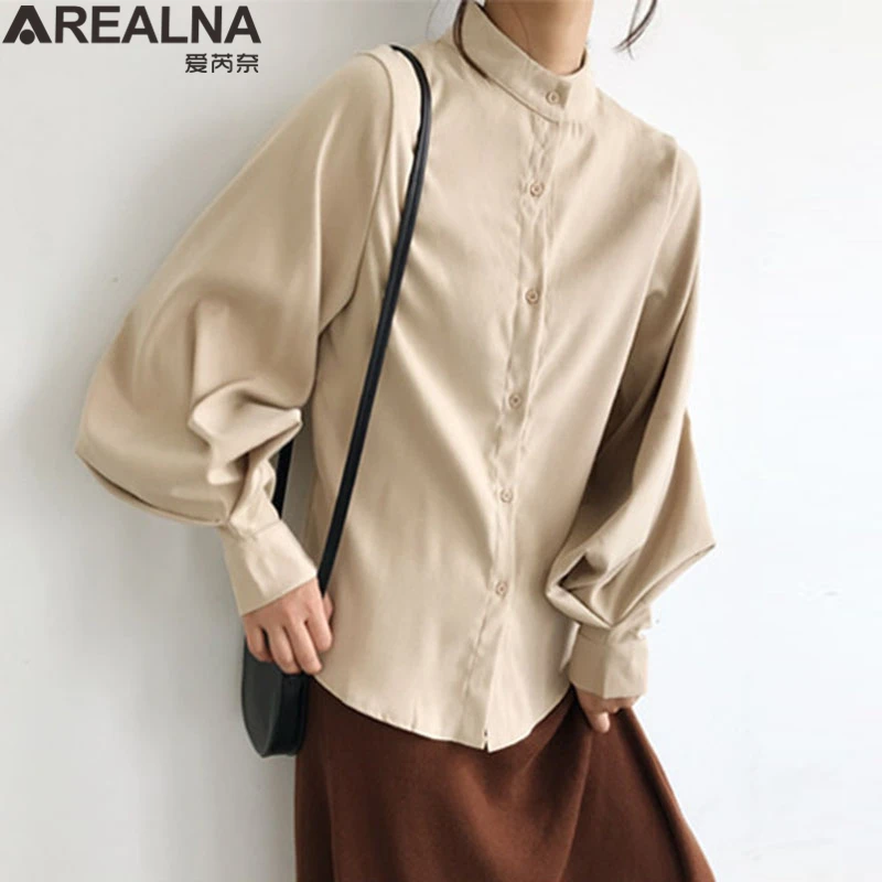 Blusas Mujer Moda Весенняя Элегантная блузка с воротником стойкой женская длинным