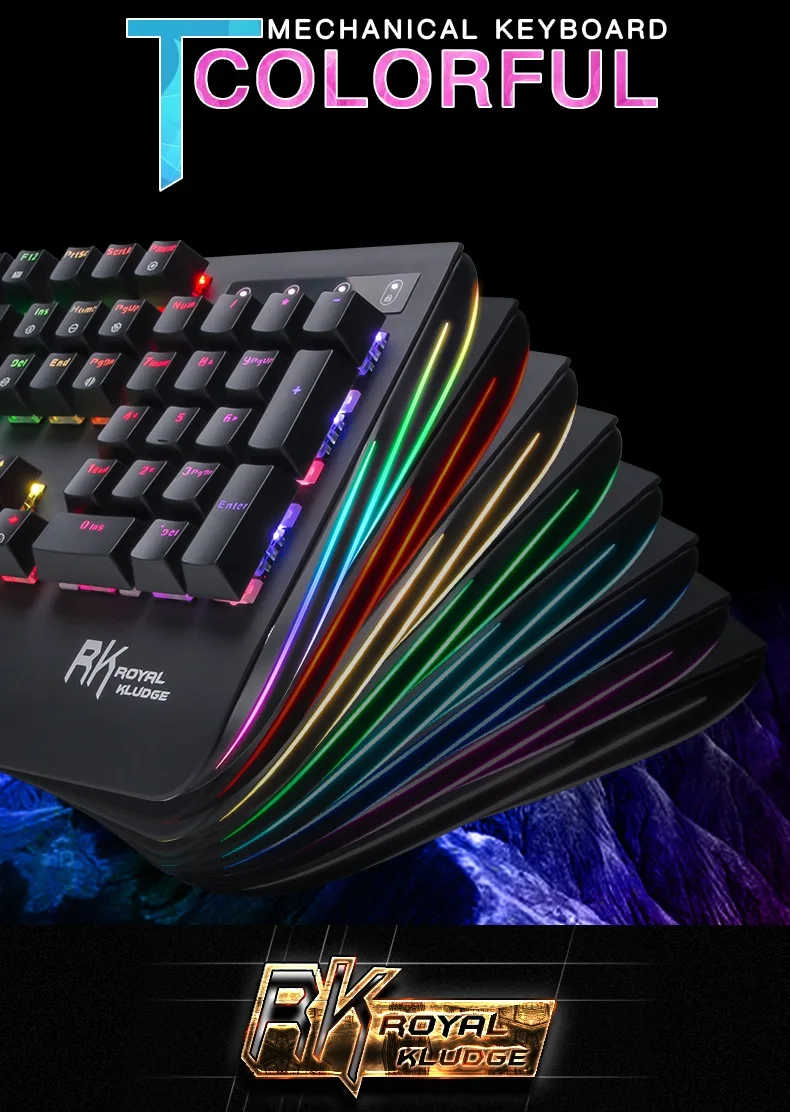 Royal Kludge Black Shodow металлическая панель RGB с подсветкой USB Проводная Механическая клавиатура, большая Подставка для рук черная, синяя, коричневая, красная ось