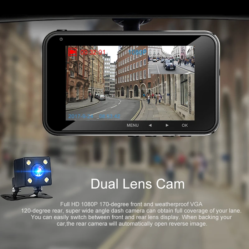 Junsun H9 Видеорегистраторы для автомобилей Камера Full HD 1080 P ADAS 3 &quotЖК дисплей Экран 170