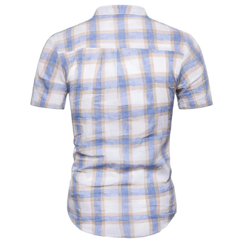 HuLooXuJi Для мужчин летние рубашки модные Повседневное Стенд воротник короткий рукав в клетку мягкие воздухопроницаемые рубашки нам Размеры