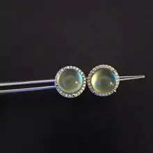 Натуральный пренит серьги-гвоздики модный Европейский стиль S925 серебряные серьги с натуральными драгоценными камнями Круглый для девочек женские вечерние серьги ювелирные изделия из жемчуга