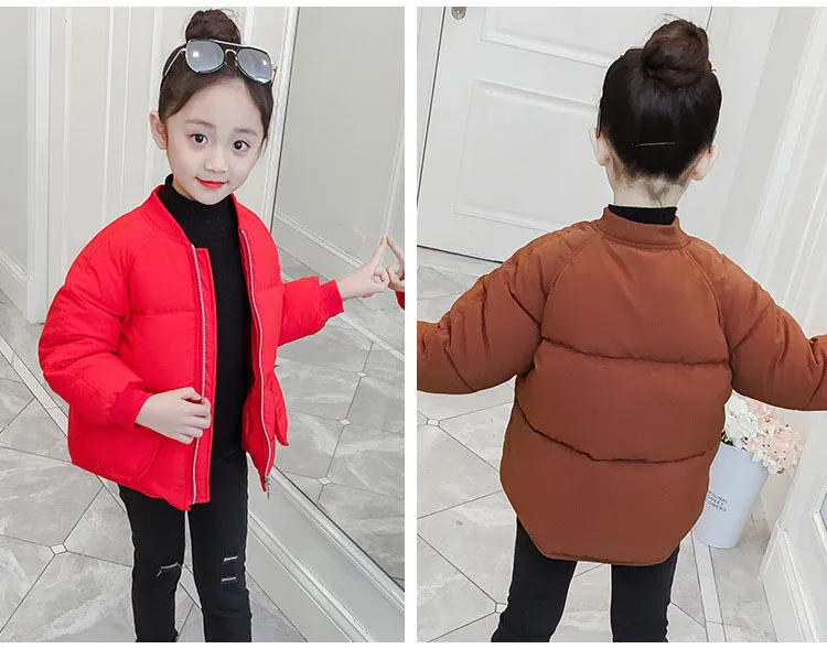Children's Parkas Solid V-neck Zipper Cotton Jacket For Big Girls Winter Coat Kids Warm Thick Tops Baby Girl Padded Outerwears (18)