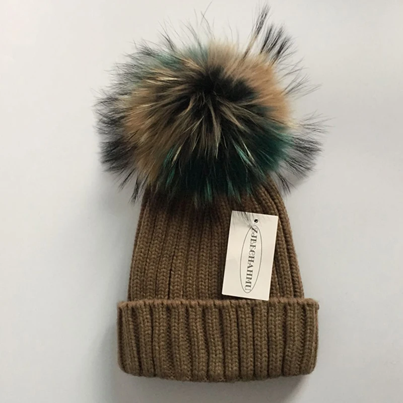 Модная новинка, помпоны из натурального Лисьего меха и норки, 15 см, Skullies Beanies, шапки для женщин и девочек, зимние шапки, детские шапки, шапка