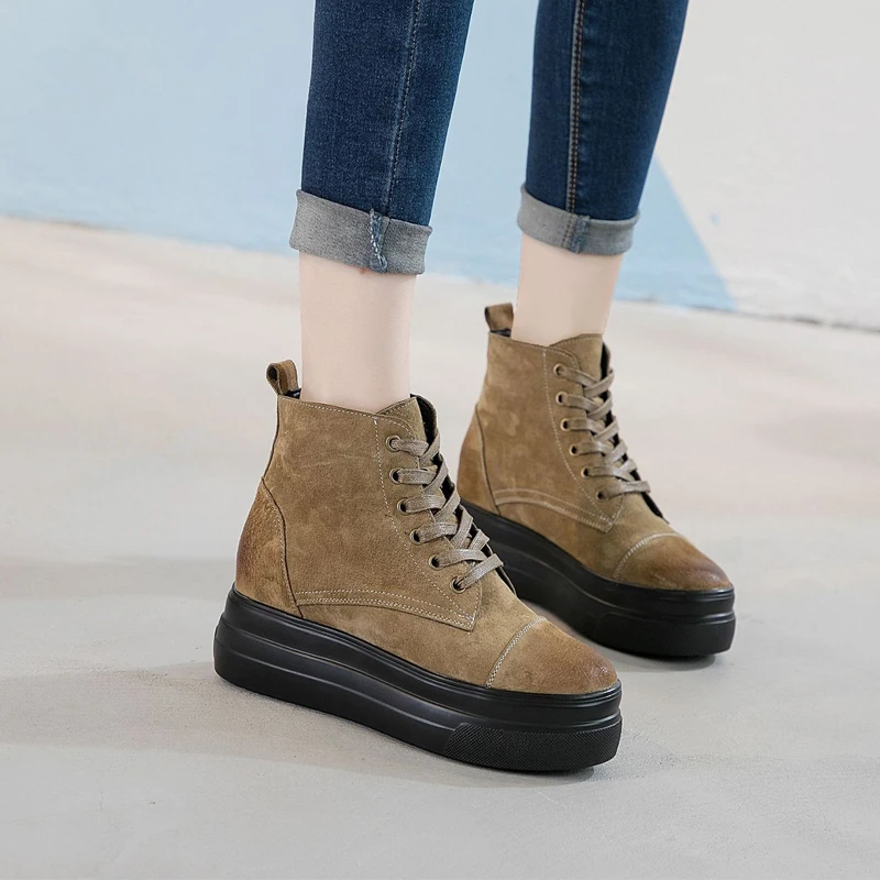 

2019 women's winter boots casual sports female shoes original snow military ankle Martin platform boots genuine leather shoes
